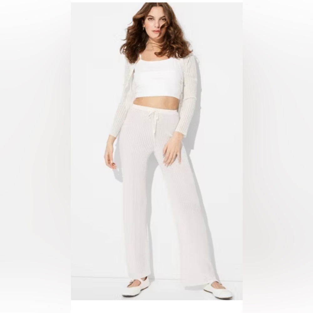 Wild Fable Women’s Open Work Pointelle Wide Leg Pants Ribbed Texture Size L